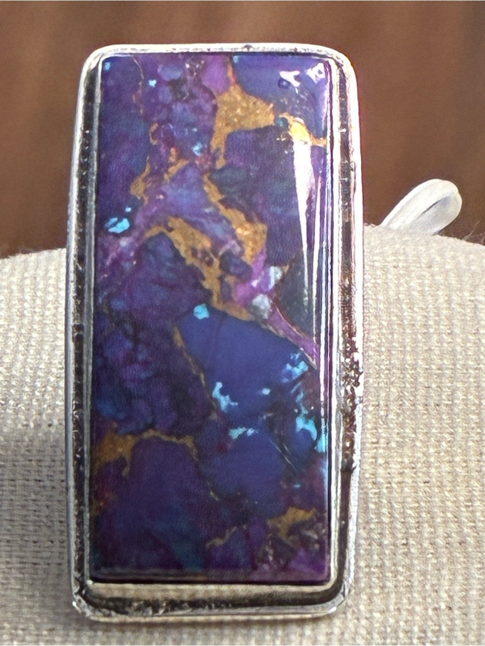 Large Purple Copper Turquoise & Sterling Silver Rectangular Statement Ring